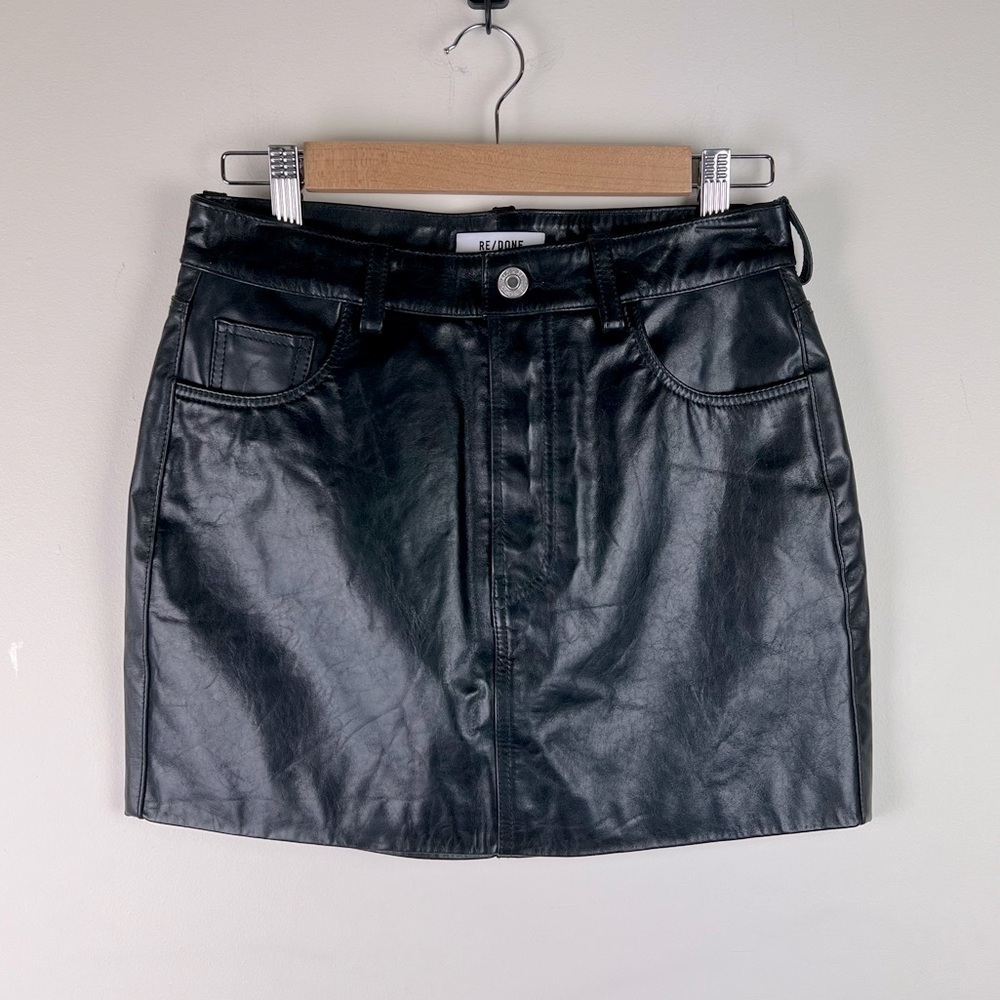 Re/Done | Classic Dark Academia Leather Mini Skirt Dark Brown | 27